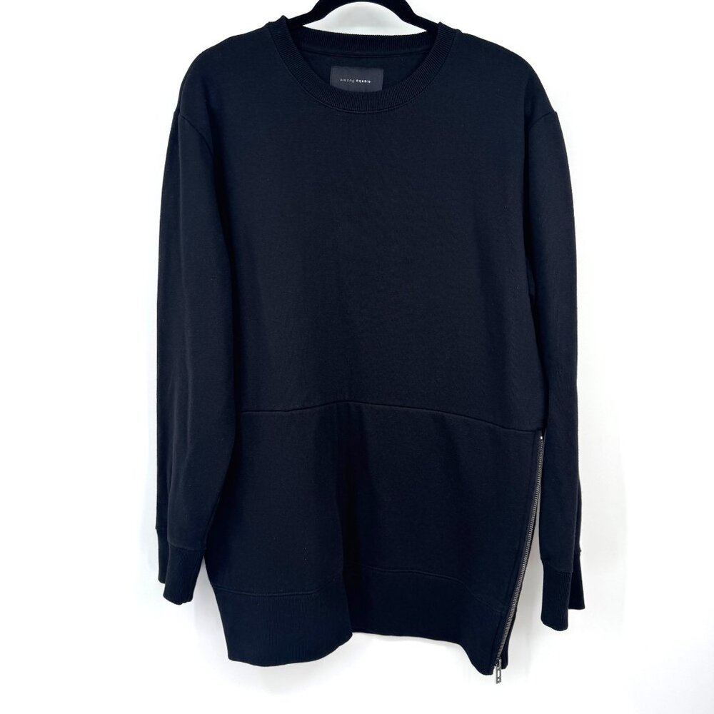 Among Equals Pull Over Men size Large L Black half zipper sides sweatshirt top